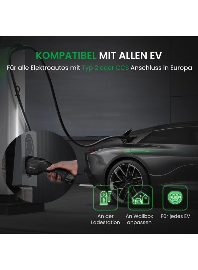 جونيو كابل شحن اي في/بي اتش اي في نوع 2 إلى النوع 2 مينيكس مود 3 بقدرة 22 كيلووات و32 امبير وطول 7 متر و3 مراحل وشنطة تخزين للسيارة الكهربائية S/3/X/Y من جونيو - Image 2